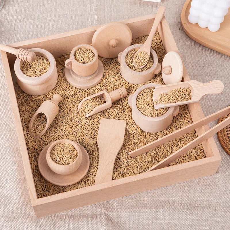 Montessori Sensory Puzzle & Kitchen Tea Set - Wooden Toys for Early Childhood Education