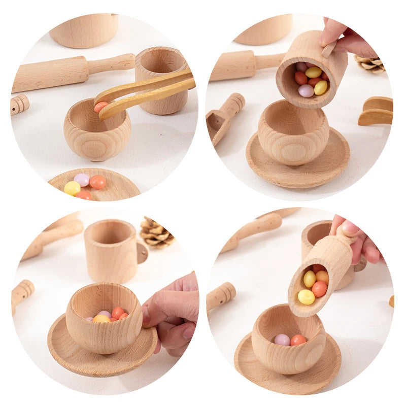 Montessori Sensory Puzzle & Kitchen Tea Set - Wooden Toys for Early Childhood Education