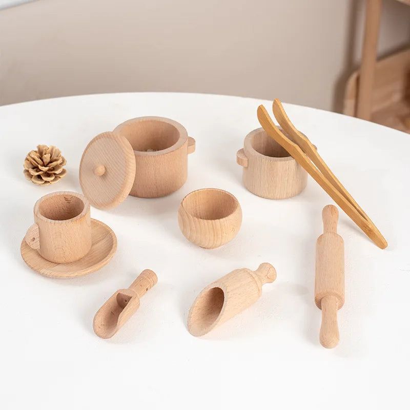 Montessori Sensory Puzzle & Kitchen Tea Set - Wooden Toys for Early Childhood Education