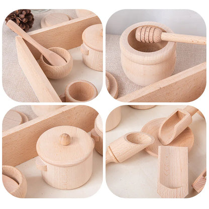 Montessori Sensory Puzzle & Kitchen Tea Set - Wooden Toys for Early Childhood Education