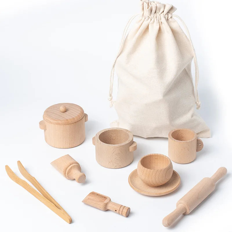 Montessori Sensory Puzzle & Kitchen Tea Set - Wooden Toys for Early Childhood Education