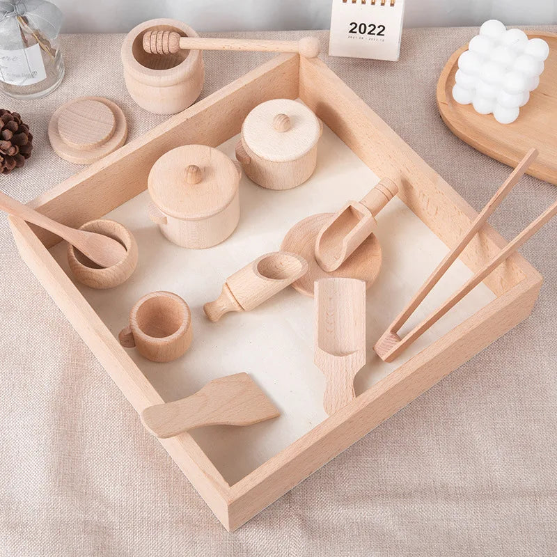 Montessori Sensory Puzzle & Kitchen Tea Set - Wooden Toys for Early Childhood Education