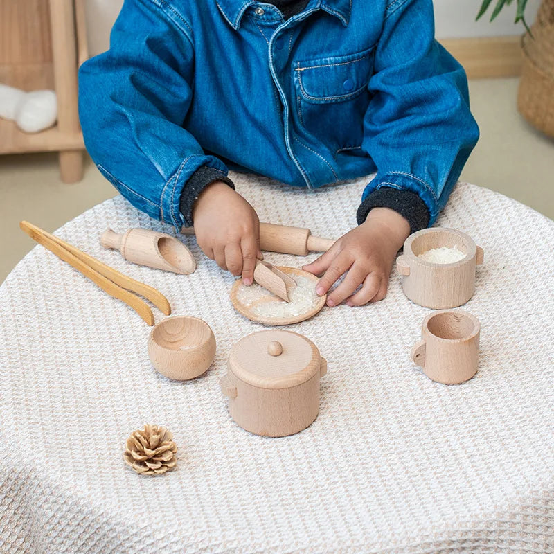 Montessori Sensory Puzzle & Kitchen Tea Set - Wooden Toys for Early Childhood Education