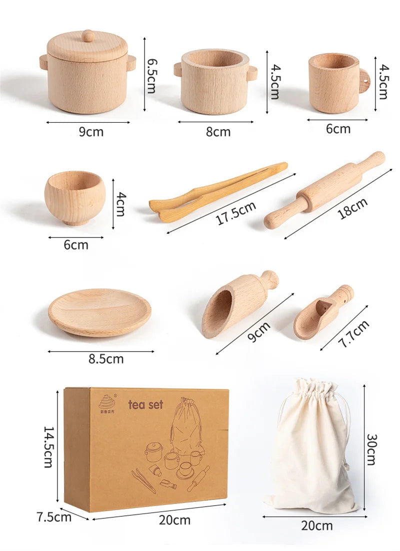 Montessori Sensory Puzzle & Kitchen Tea Set - Wooden Toys for Early Childhood Education