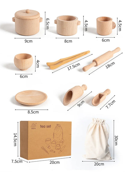 Montessori Sensory Puzzle & Kitchen Tea Set - Wooden Toys for Early Childhood Education